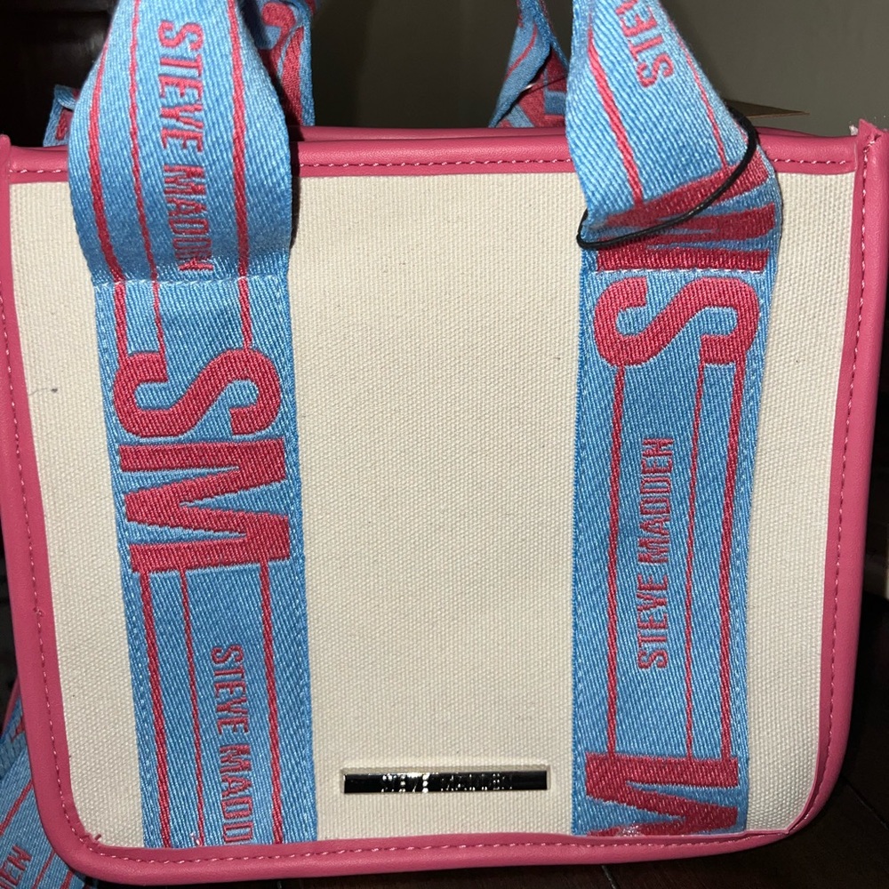 SOLD Pink blue and white Steve Madden bag